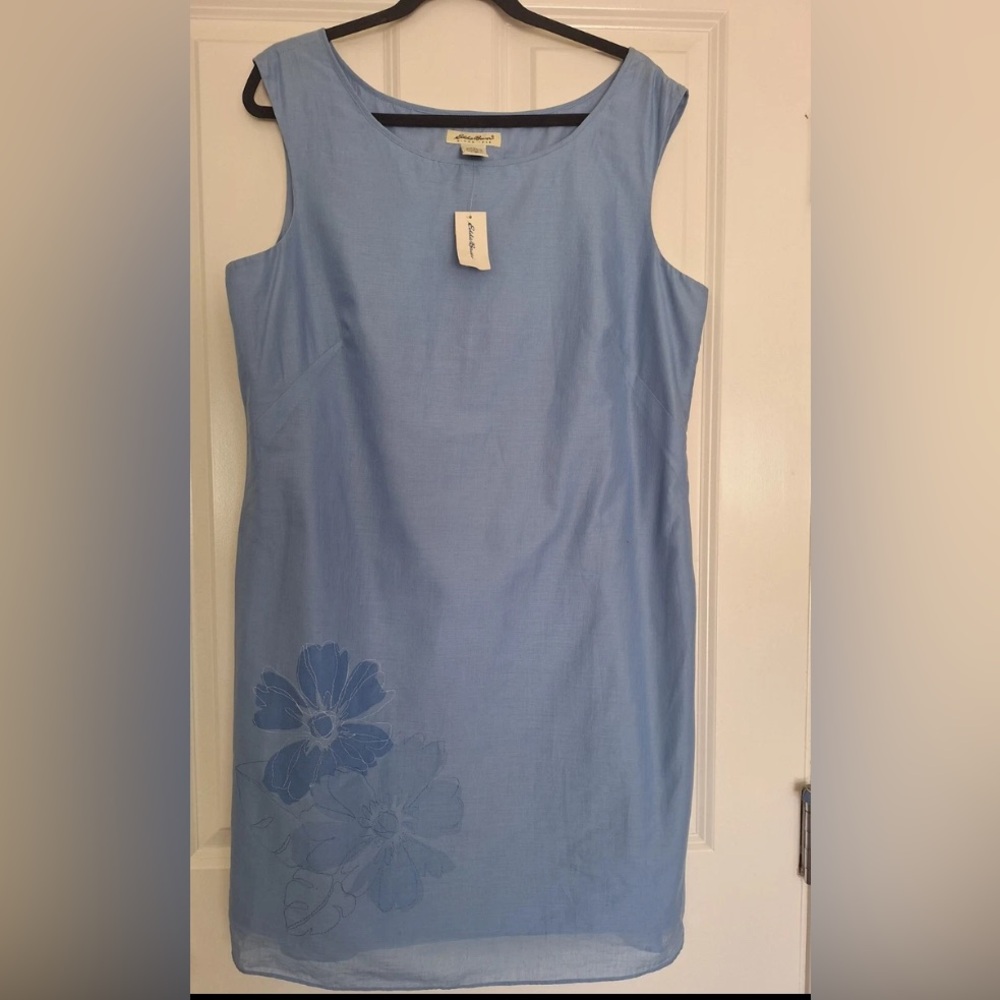 Eddie Bauer Light Blue 100 % Cotton Dress Floral detail | Summer Kentucky Derby